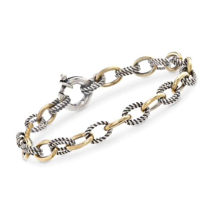 Phillip Gavriel &quot;Italian Cable&quot; Sterling Silver and 18kt Gold Cable-Link Bracelet
