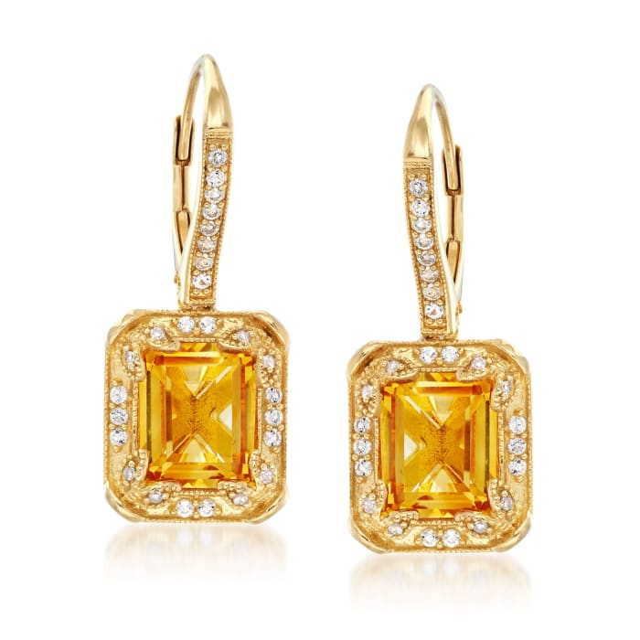 6.00 ct. t.w. Citrine and .30 ct. t.w. White Topaz Earrings with Diamonds in 14kt Gold Over Sterling