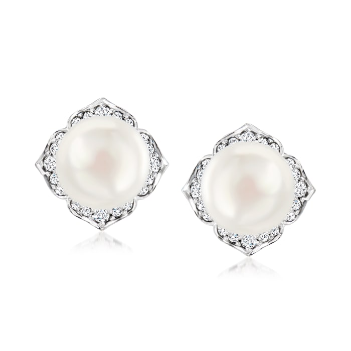 10-10.5mm Cultured Pearl and .50 ct. t.w. Diamond Earrings in 14kt Two-Tone Gold