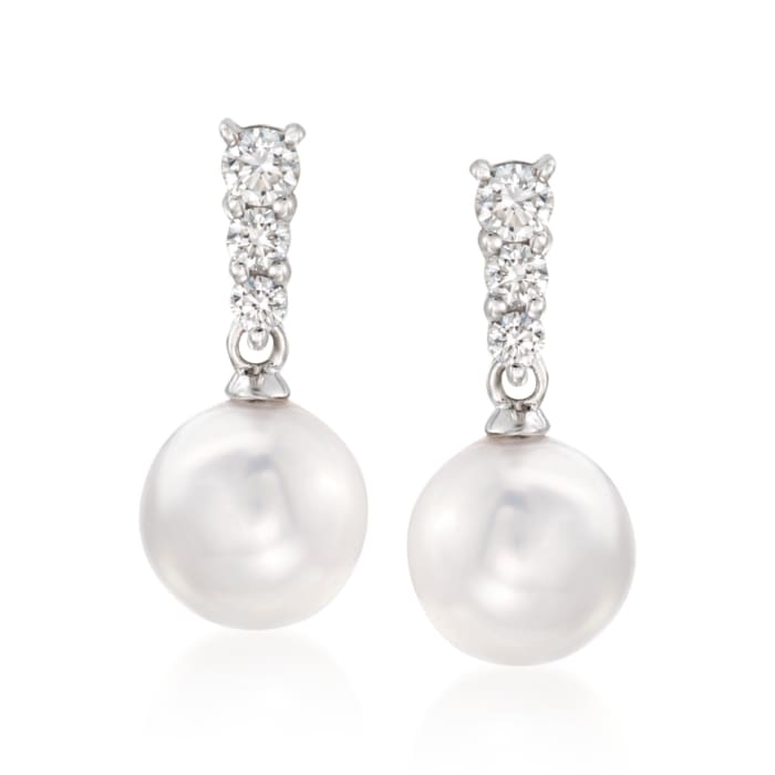 Mikimoto 8mm Akoya Pearl and .29 ct. t.w. Diamond Earrings in 18kt White Gold
