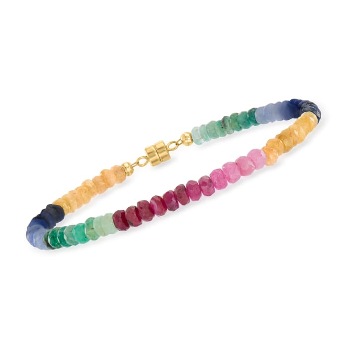 25.00 ct. t.w. Multicolored Sapphire Bead Bracelet with 14kt Yellow Gold Magnetic Clasp