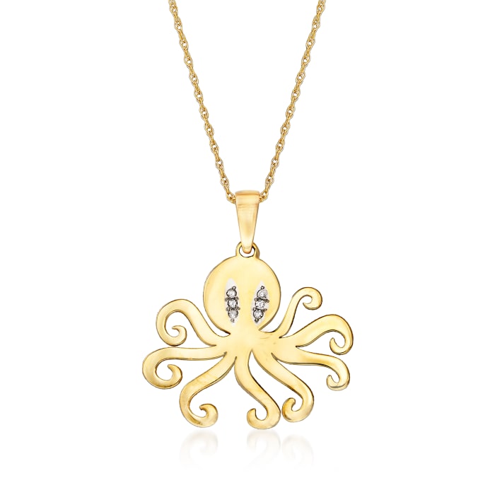 14kt Yellow Gold Octopus Pendant Necklace with Diamond Accents