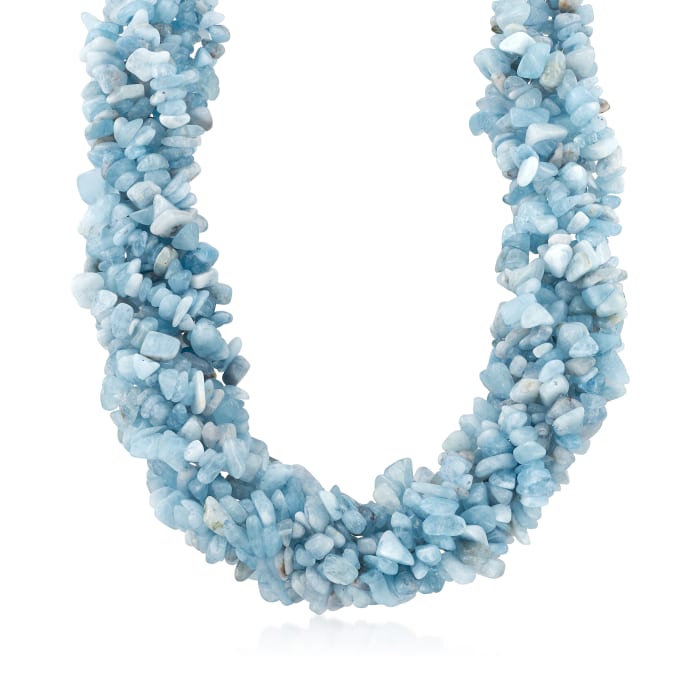 1150.00 ct. t.w. Aquamarine Bead Torsade Necklace with Sterling Silver
