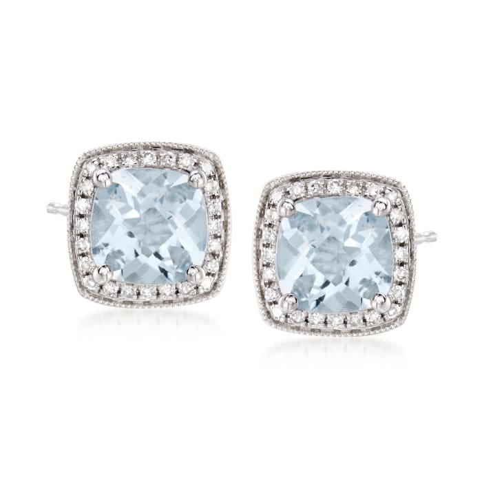 2.60 ct. t.w. Aquamarine and .20 ct. t.w. Diamond Earrings in 14kt White Gold