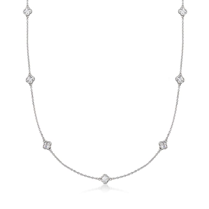 4.00 ct. t.w. Clover-Shaped CZ Station Necklace in Sterling Silver