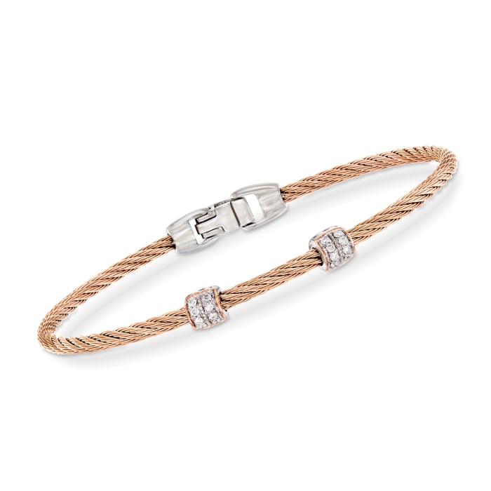 ALOR &quot;Classique&quot; .13 ct. t.w. Diamond Blush Stainless Steel Cable Bracelet with 18kt Rose Gold
