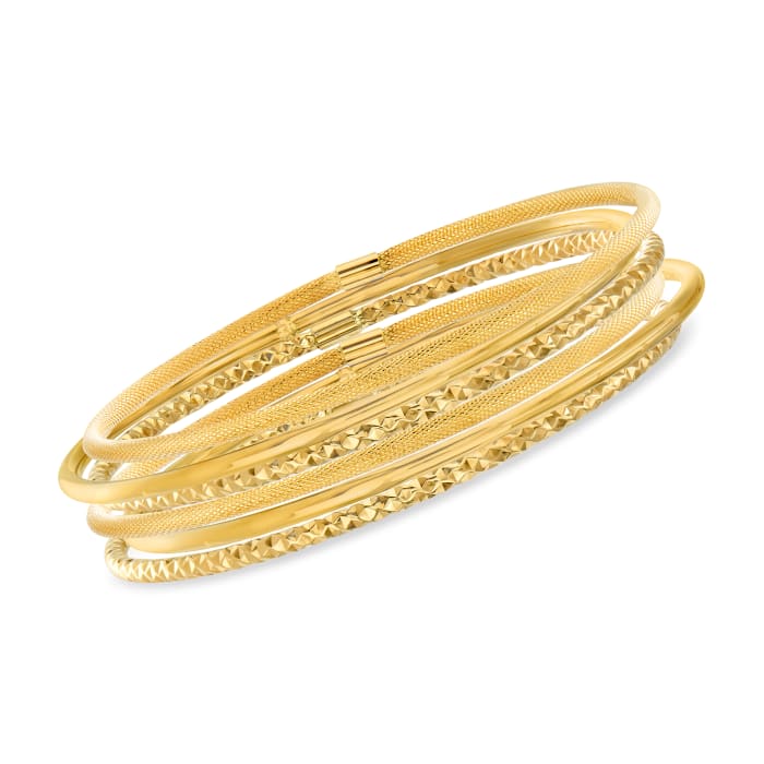 Italian 14kt Yellow Gold Multi-Finish Jewelry Set: Six Bangle Bracelets ...