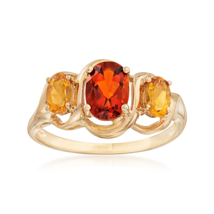 C. 1990 Vintage Three-Stone 1.25 ct. t.w. Citrine Ring in 10kt Yellow Gold 