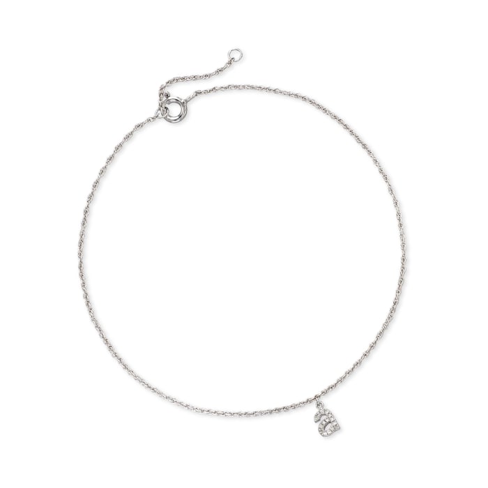 Diamond Accent Single Initial Charm Anklet in Sterling Silver