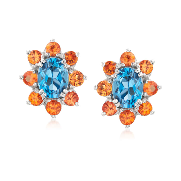 2.90 ct. t.w. London Blue Topaz and 1.90 ct. t.w. Orange Sapphire Earrings in Sterling Silver