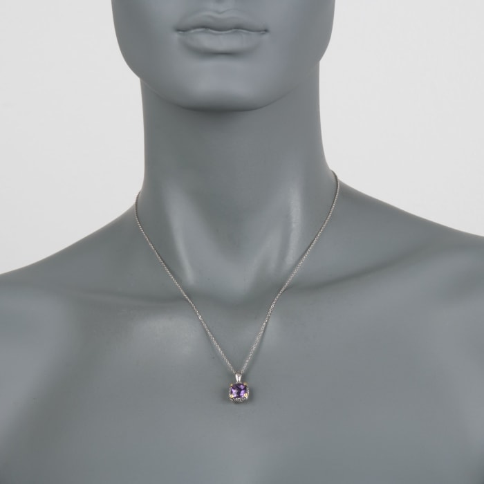 1.95 Carat Amethyst Pendant Necklace in Sterling Silver and 14kt Gold 18-inch