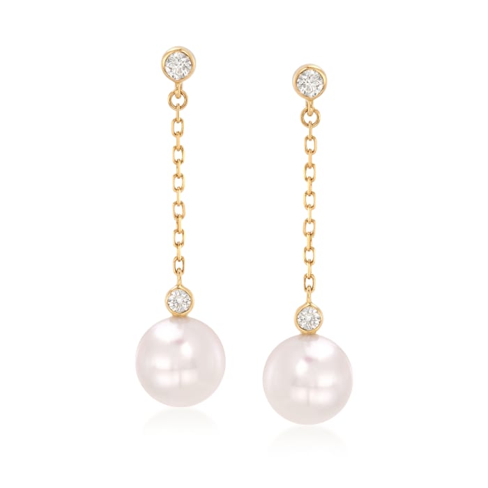 Mikimoto 8.5mm A+ Akoya Pearl and .18 ct. t.w. Diamond Drop Earrings in 18kt Yellow Gold