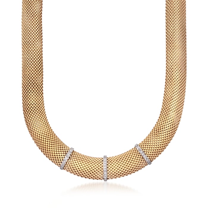 Italian .15 ct. t.w. Diamond Bar Mesh Necklace in 18kt Gold Over Sterling