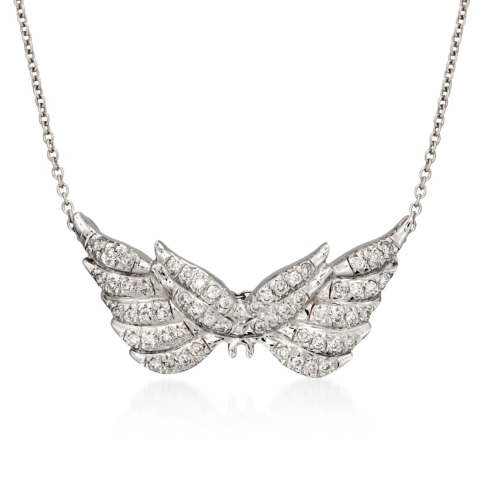 Roberto Coin &quot;Tiny Treasures&quot; .24 ct. t.w. Diamond Angel Wing Necklace in 18kt White Gold