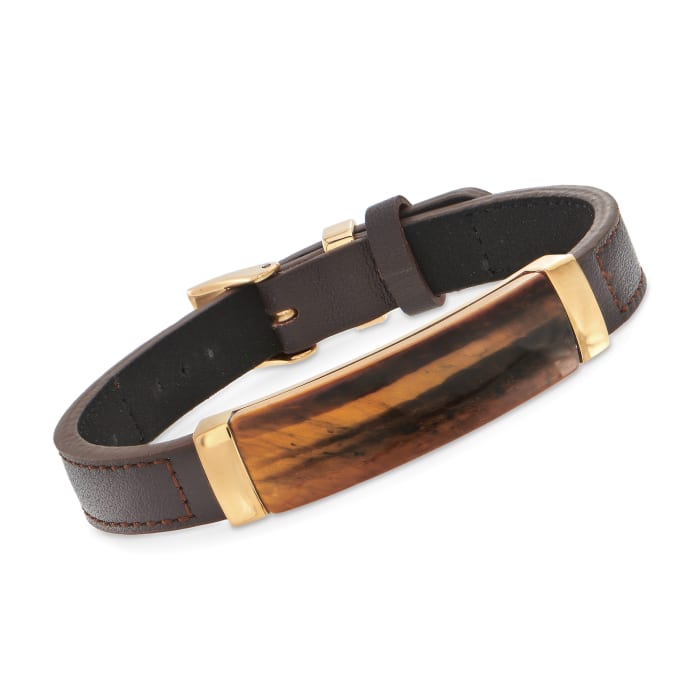 Men's Tiger Eye Brown Leather Bracelet with Stainless Steel