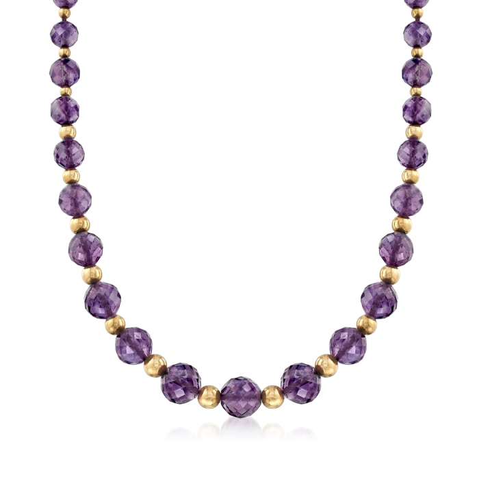 C. 1980 Vintage Faceted Amethyst and 14kt Yellow Gold Bead Necklace