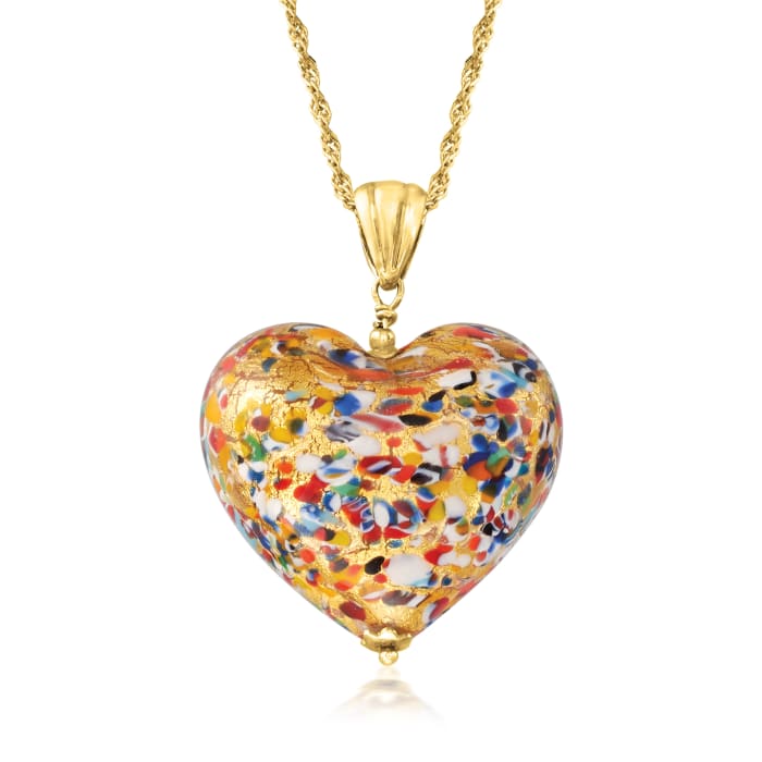 Italian Murano Glass Heart Pendant Necklace in 18kt Gold Over Sterling