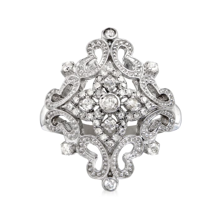.50 ct. t.w. Diamond Openwork Floral Ring in Sterling Silver | Ross-Simons