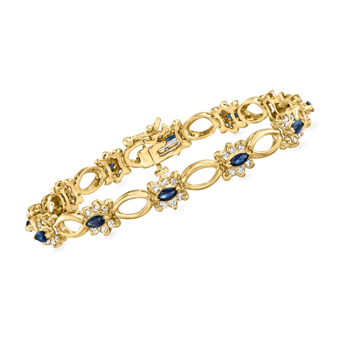 C. 1980 Vintage 1.80 ct. t.w. Sapphire and 1.50 ct. t.w. Diamond Bracelet in 14kt Yellow Gold