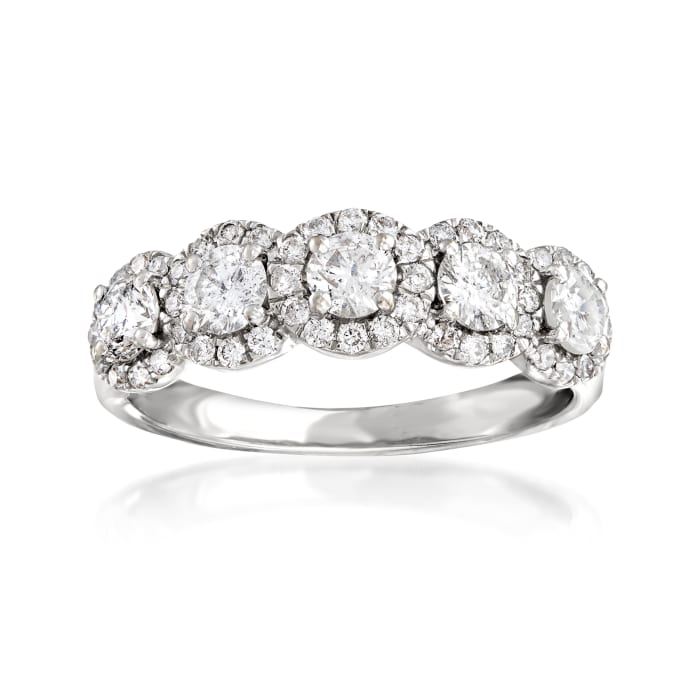 1.00 ct. t.w. Diamond Five-Stone Halo Ring in 14kt White Gold