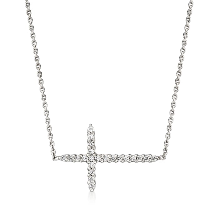 Roberto Coin .10 ct. t.w. Diamond Sideways Cross Necklace in 18kt White Gold