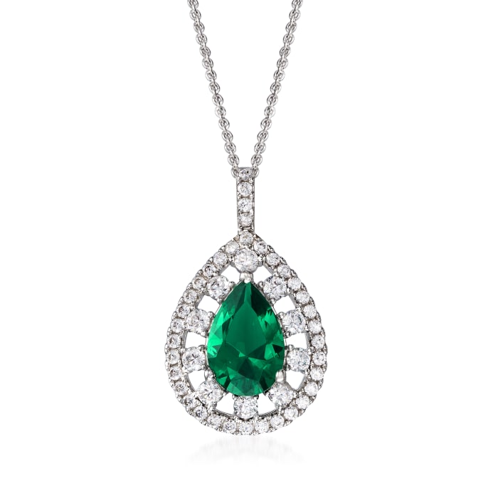 3.00 Carat Simulated Emerald and 1.09 ct. t.w. CZ Pendant Necklace in Sterling Silver
