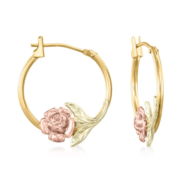 14kt Two-Tone Gold Floral Hoop Earrings