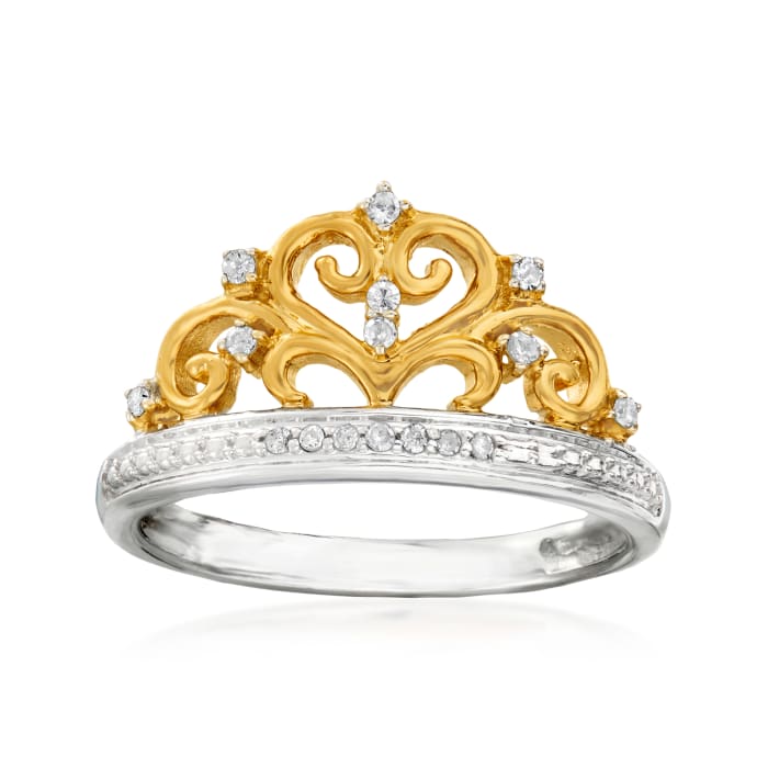 Ross-Simons Women's 10 ct. t.w. Diamond Crown Ring in Two-Tone Sterling Silver