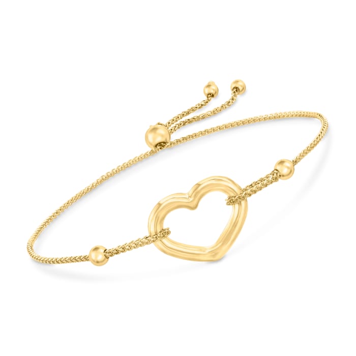 14kt Yellow Gold Open-Space Heart Bolo Bracelet