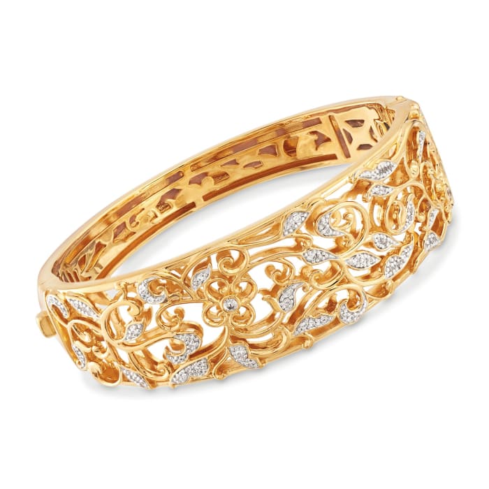 Belle Etoile &quot;Empress&quot; .33 ct. t.w. CZ Bangle Bracelet in 24kt Gold Over Sterling