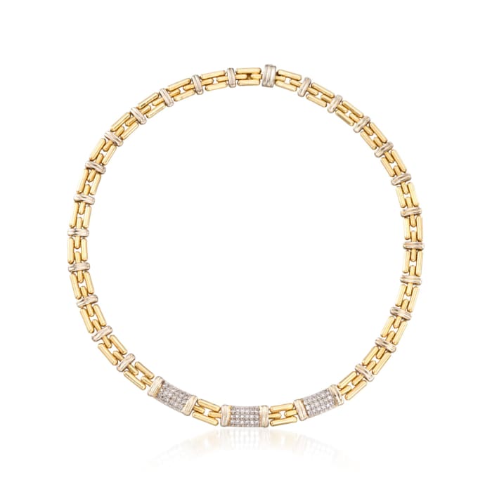 C. 1990 Vintage 1.10 ct. t.w. Pave Diamond Station Link Necklace in 18kt Yellow Gold