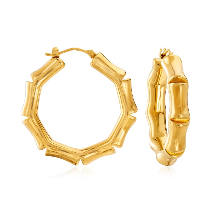Italian Andiamo 14kt Yellow Gold Bamboo-Style Hoop Earrings