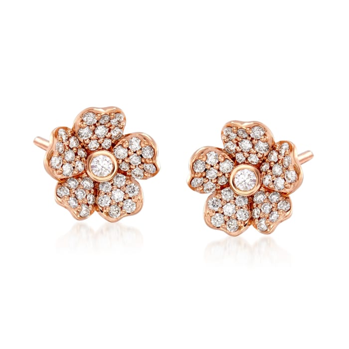 Mikimoto &quot;Cherry Blossom&quot; .36 ct. t.w. Diamond Floral Earrings in 18kt Rose Gold