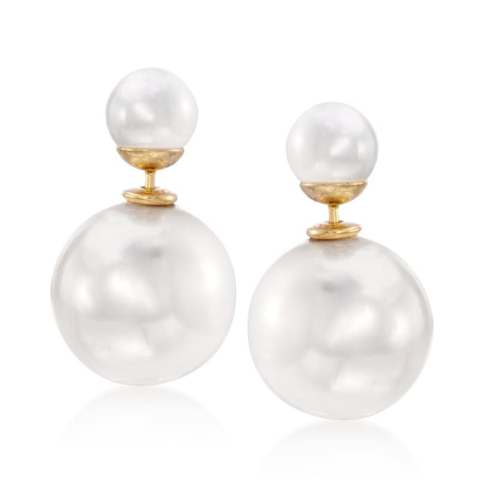 8-16mm Shell Pearl Front-Back Earrings in 14kt Gold Over Sterling