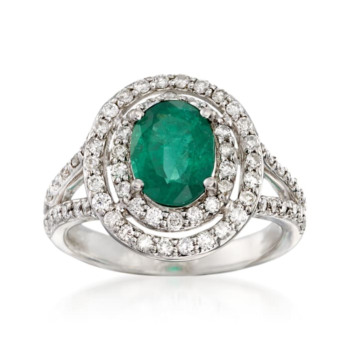 1.50 Carat Emerald and .80 ct. t.w. Diamond Halo Ring in 14kt White Gold