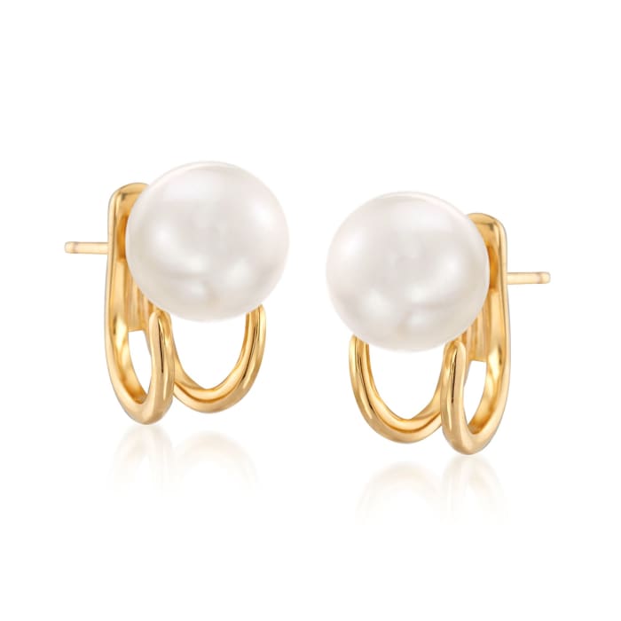 18kt Gold Over Sterling Jewelry Set: Front-Back Jackets and 8-8.5mm Shell Pearl Earrings