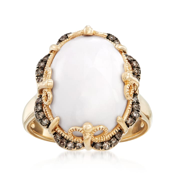 White Agate and .21 ct. t.w. Brown Diamond Frame Ring in 14kt Yellow Gold
