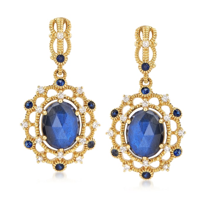 Judith Ripka &quot;Versailles&quot; Gray Labradorite Doublet and .40 ct. t.w. Sapphire Drop Earrings With Diamonds in 18kt Yellow Gold