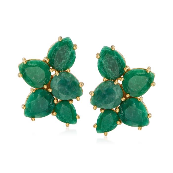 17.30 ct. t.w. Emerald Cluster Earrings in 14kt Gold Over Sterling