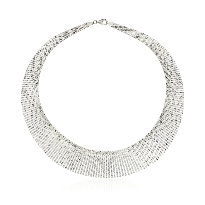 Italian Sterling Silver Diamond-Cut Crisscross Cleopatra Necklace