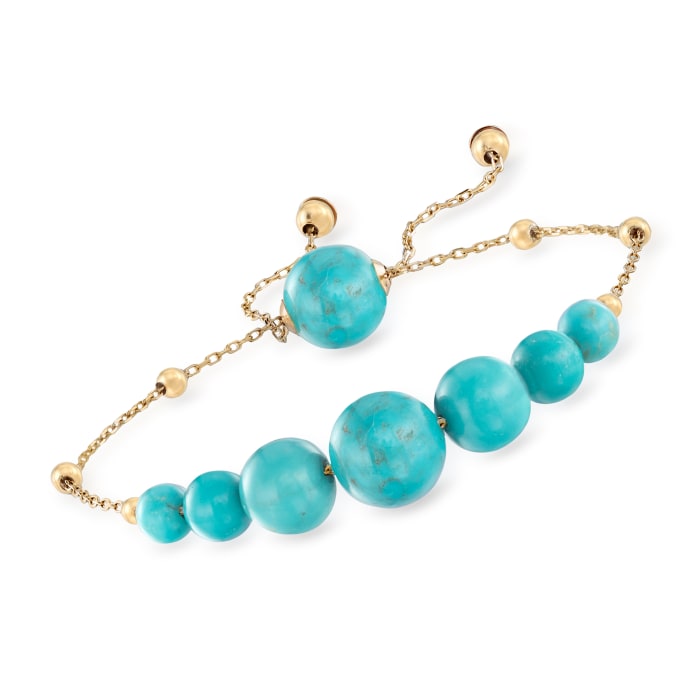 Graduated Turquoise Bolo Bracelet in 14kt Yellow Gold