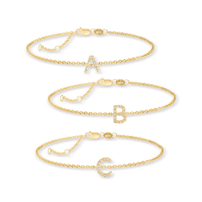 Diamond-Accented Initial Bracelet in 18kt Gold Over Sterling