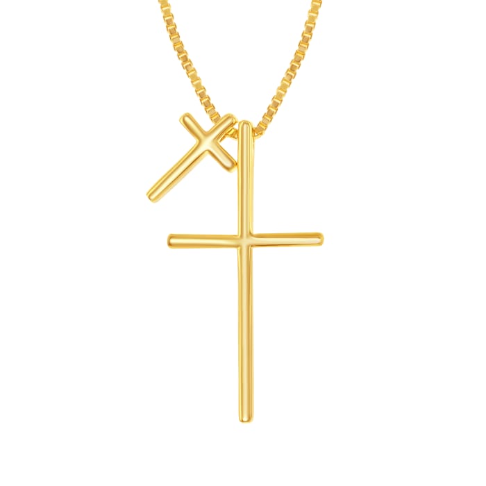 18kt Yellow Gold Over Sterling Silver Double Cross Necklace