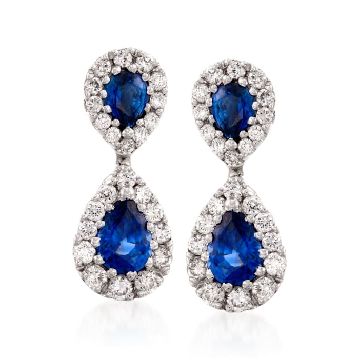 Gregg Ruth 1.76 ct. t.w. Sapphire and .80 ct. t.w. Diamond Earrings in 18kt White Gold