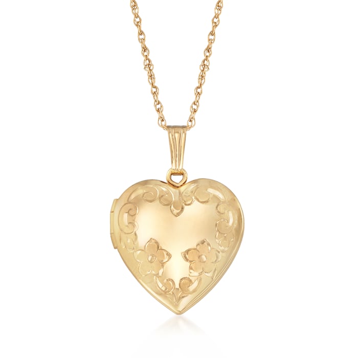 14kt Yellow Gold Floral Heart Locket Necklace