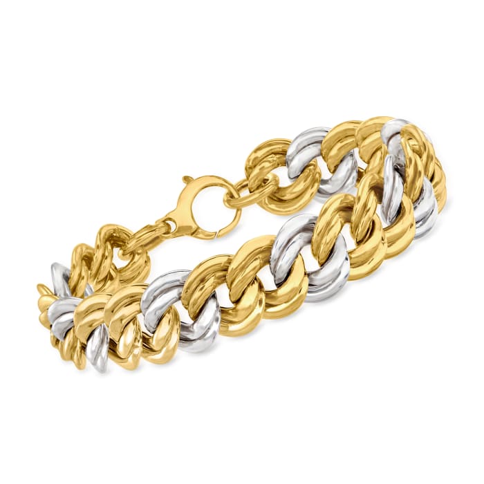 Italian 14kt Two-Tone Gold Wide-Link Bracelet