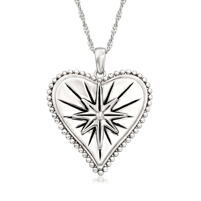 Sterling Silver North Star Heart Pendant Necklace
