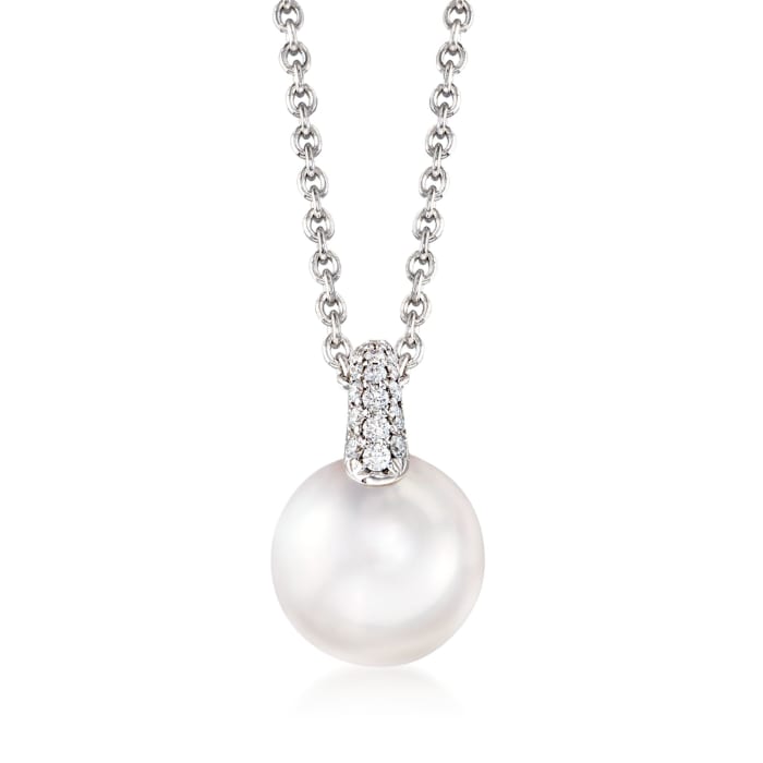 Mikimoto 8.5mm A+ Akoya Pearl and .14 ct. t.w. Diamond Pendant Necklace in 18kt White Gold