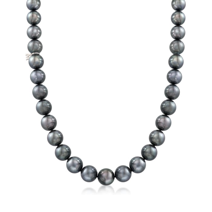 Mikimoto 9.1-11.7mm A+ Black South Sea Pearl Necklace with 18kt White Gold and Diamond Accent