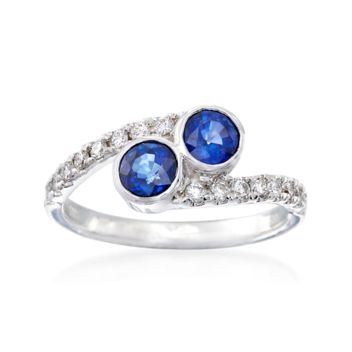 1.00 ct. t.w. Sapphire and .32 ct. t.w. Diamond Two-Stone Ring in 14kt White Gold